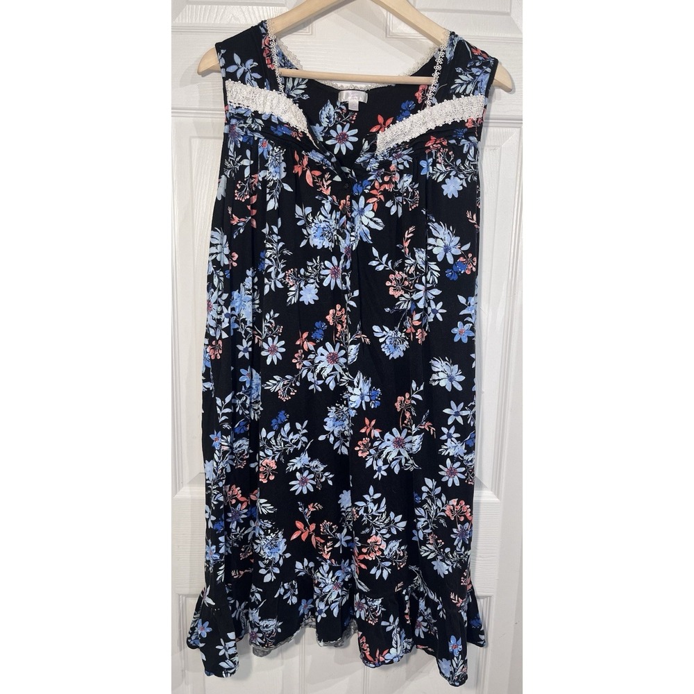 Secret Treasures Nightgown 2X 18W-20W Floral Lace Trim Sleeveless Sleepwear